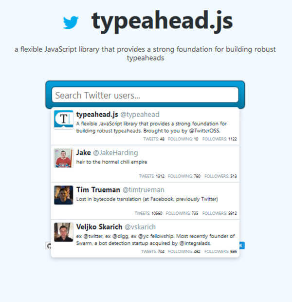 Typeahead - 15 flashy jQuery plugins